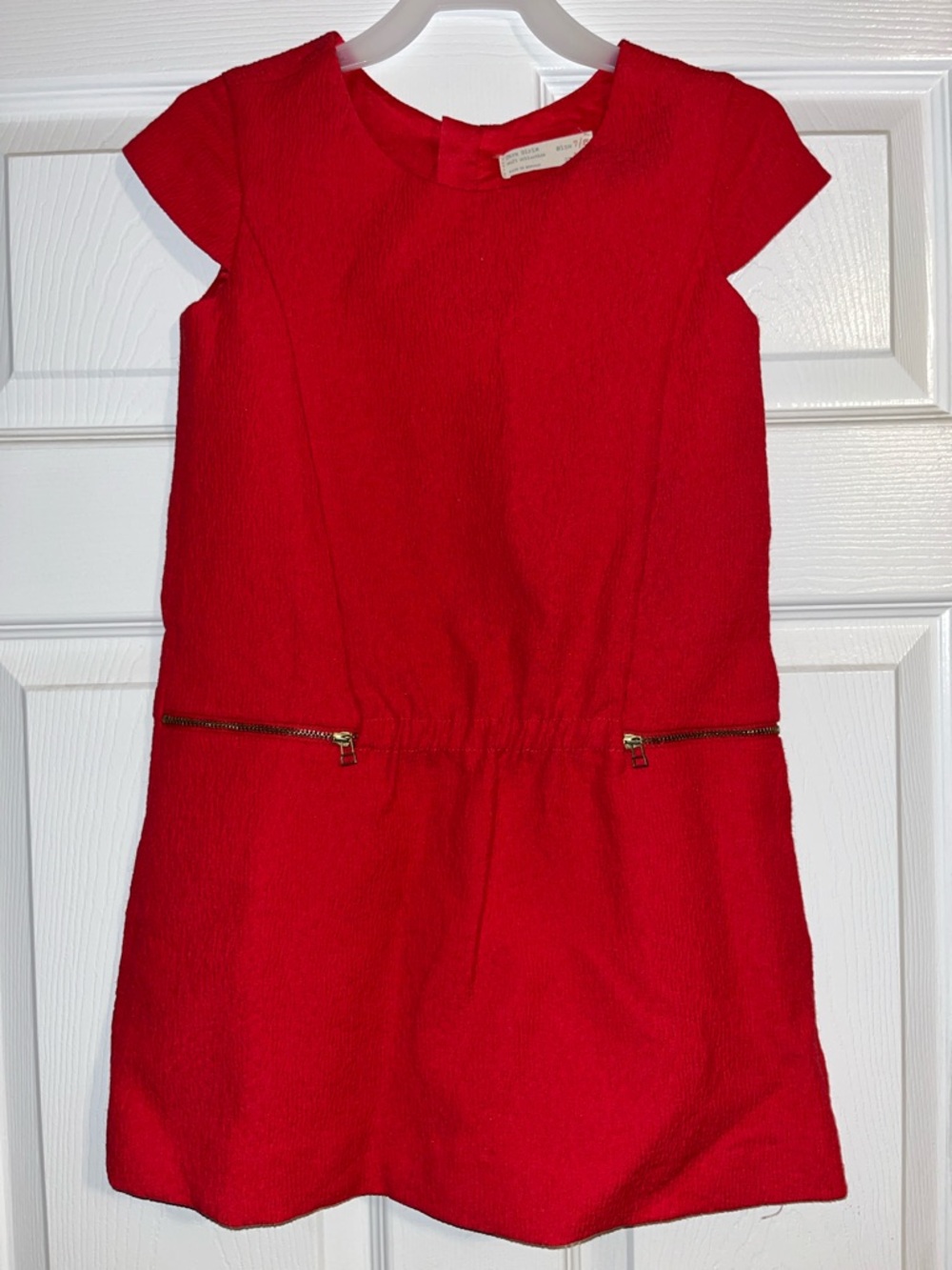 Zara Girls Red Textured Short Sleeve Dress Sz 7/8